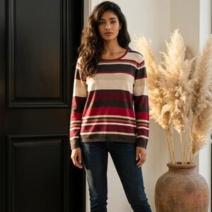 Tribal Women's Striped Long Sleeve Top - Red and Cream